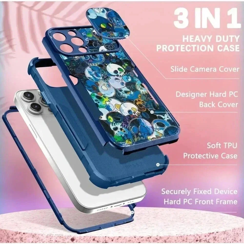 Designer Skull Heavy Duty Case for iPhone 13 Pro Max with Slide Camera Protector